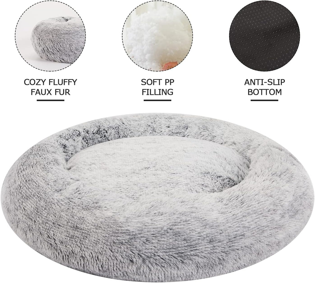 Bedfolks Calming Donut Dog Bed, 36 Inches Round Fluffy for Large Dogs