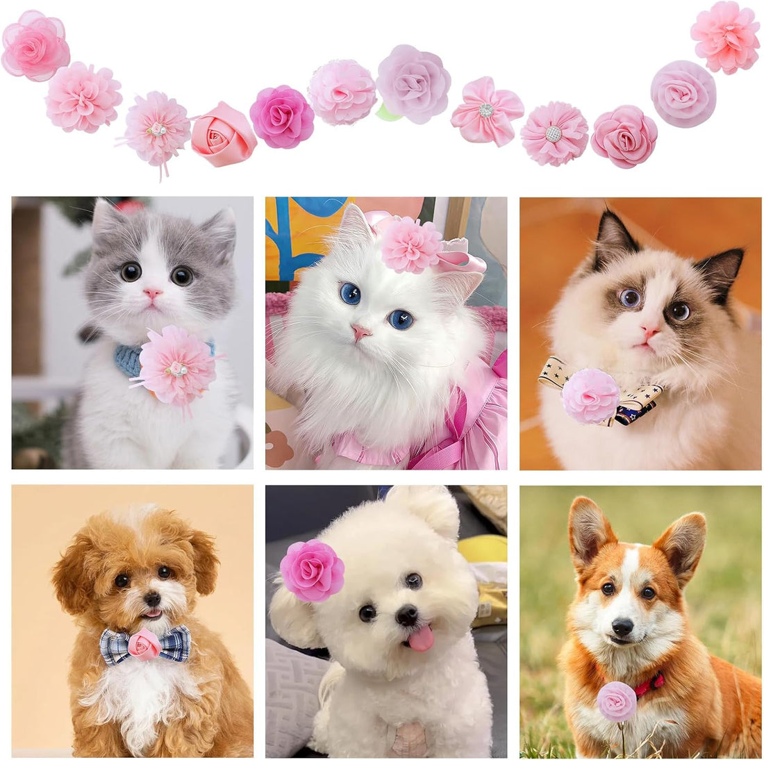 12 Pcs Pink Dog Collar Flowers Cat Collar Flower Attachment