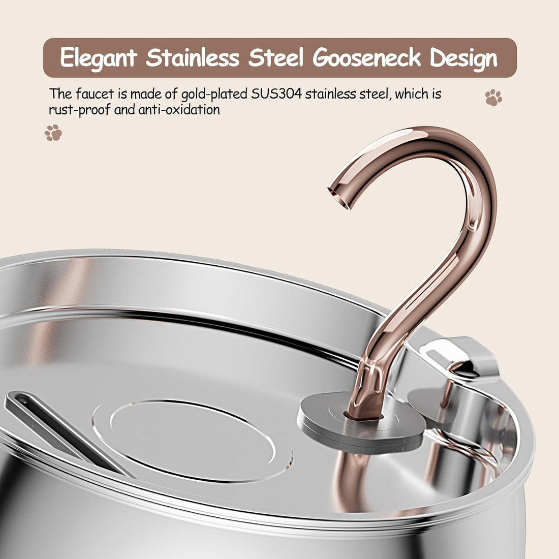 Cat Water Fountain Stainless Steel -2.5L/84oz Gooseneck Kitty Cat