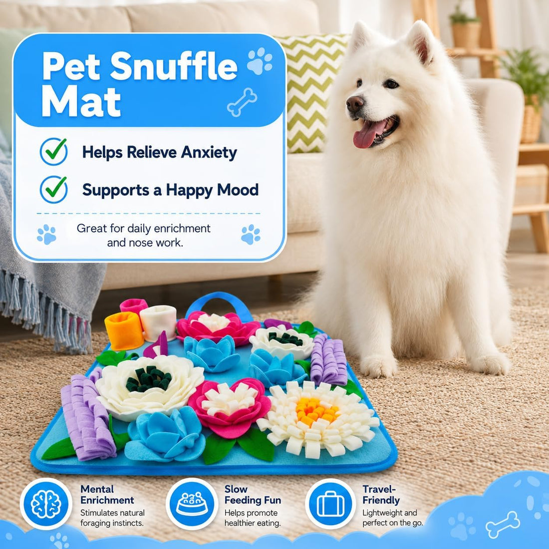 Tesitehi Snuffle Mat for Dogs Sniffing Feeding Mat for Small
