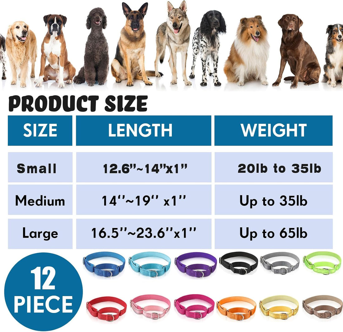 12 Pack Martingale Collar for Dogs Reflective Dog Collars