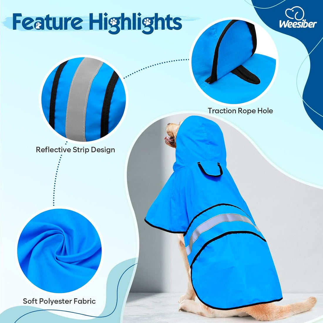 Weesiber Dog Raincoat, Adjustable Dog Rain Jacket Hooded Poncho