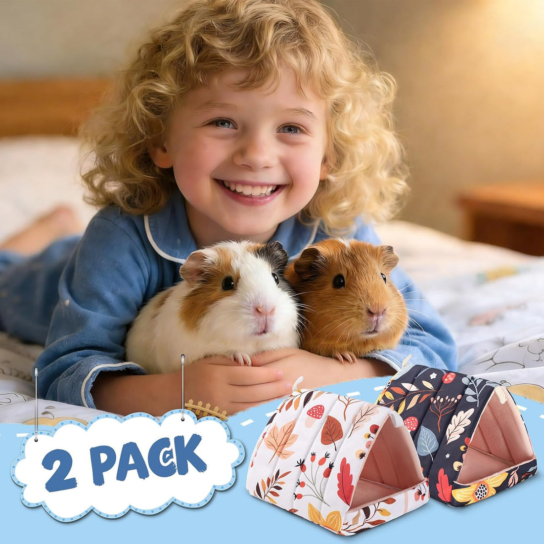 2 Pcs 2 Styles Guinea Pig Hideout Washable Tunnel Bed,7.9 Inch