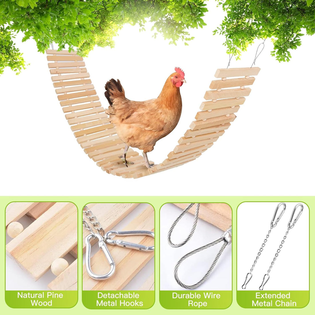 Jorewood Chicken Coop Toy Natural Wooden Chicken Swing & Bridge Toys