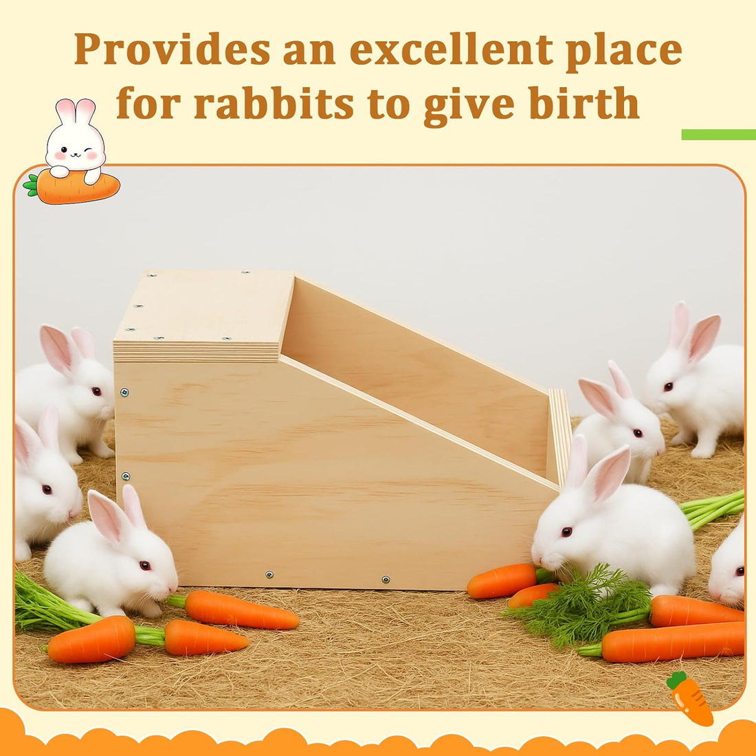 Maxcheck 1 Pack Wooden Rabbit Nesting Box, 16x11x11 Inch Hutch Hideout
