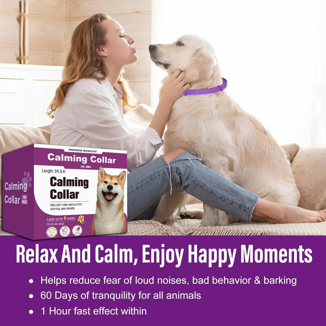 Calming Collars for Dogs, 4 Pack, 60-Day Pheromone Support