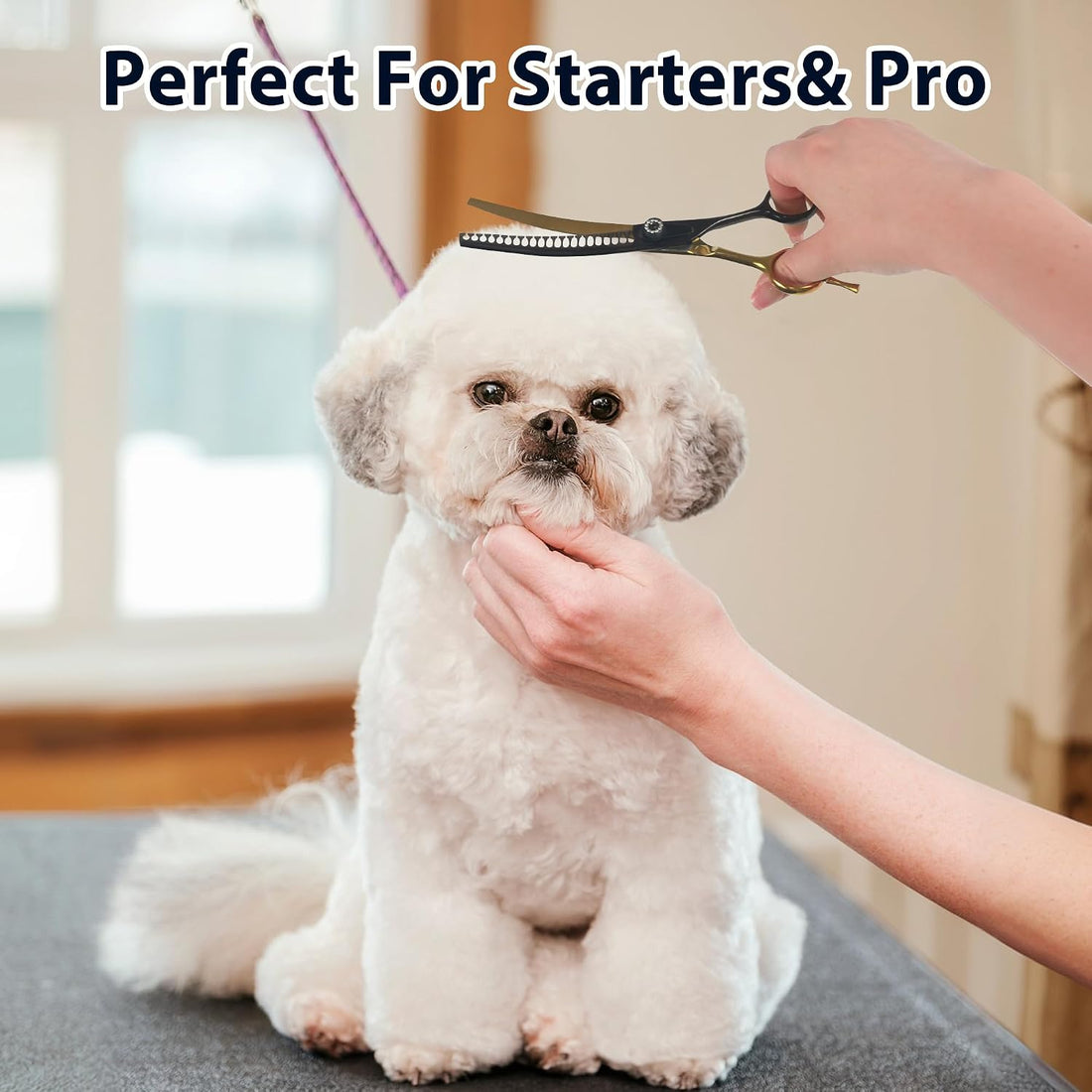 7" Curved Chunker Dog Grooming Scissors, 21 Teeth T-Shape