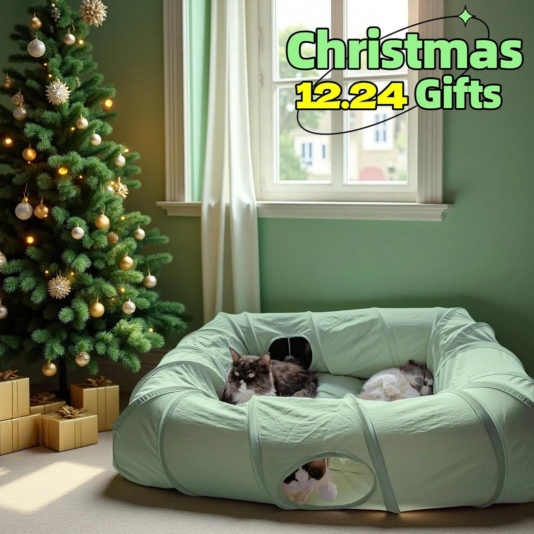 XxingSheep 4 Ways Shuttled XL Cat Tunnel Bed for Indoor Cats Peekaboo