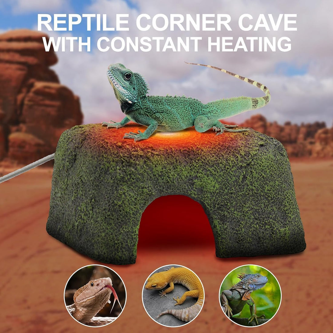 MECESOR Reptile Hide Cave with Heated Basking Platform
