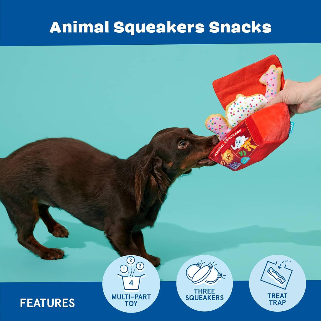 BarkBox Animal Squeakers 4-in-1 Interactive Plush Dog Toy