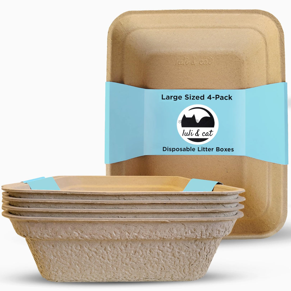 Luli & Cat Disposable Litter Boxes for Cats | Large Sized 4-Pack