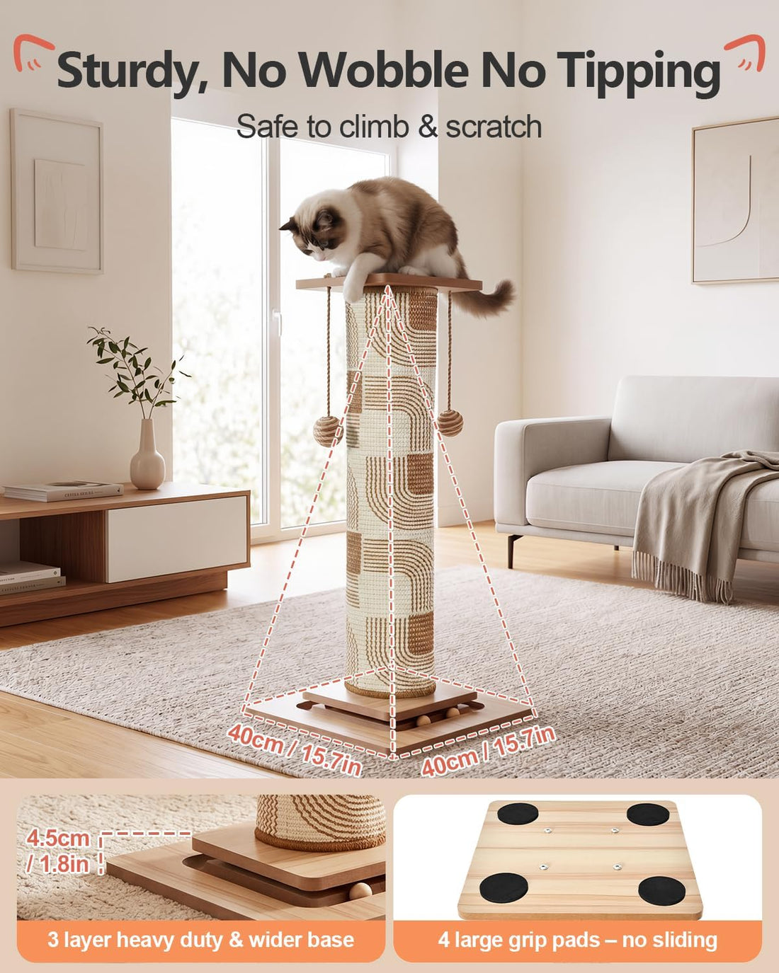 Odoland 31" Tall Large Cat Scratching Post with Replaceable Scratcher