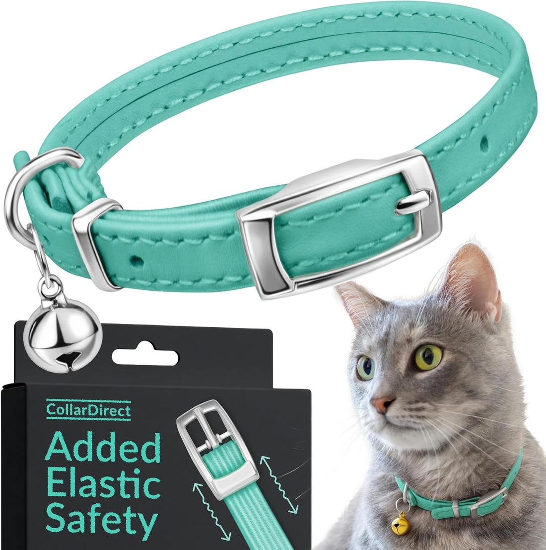 Soft Leather Cat Collar with Safety Elastic Strap