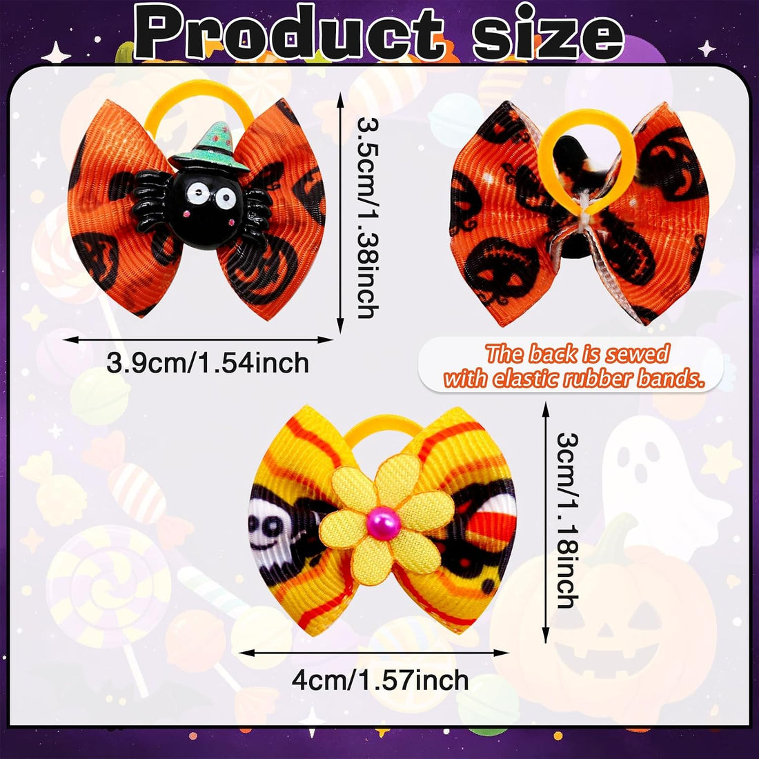 Mruq 80pcs Halloween Small Dog Hiar Bows with Rubber Bands