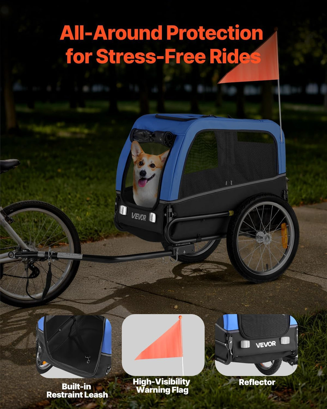 VEVOR Dog Bike Trailer, Supports up to 66 lbs