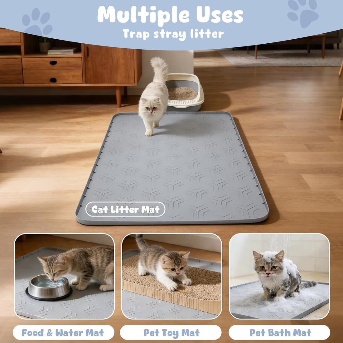 JUJOMAT Cat Litter Box Mat, 34"×22" Waterproof Silicone Cat Litter