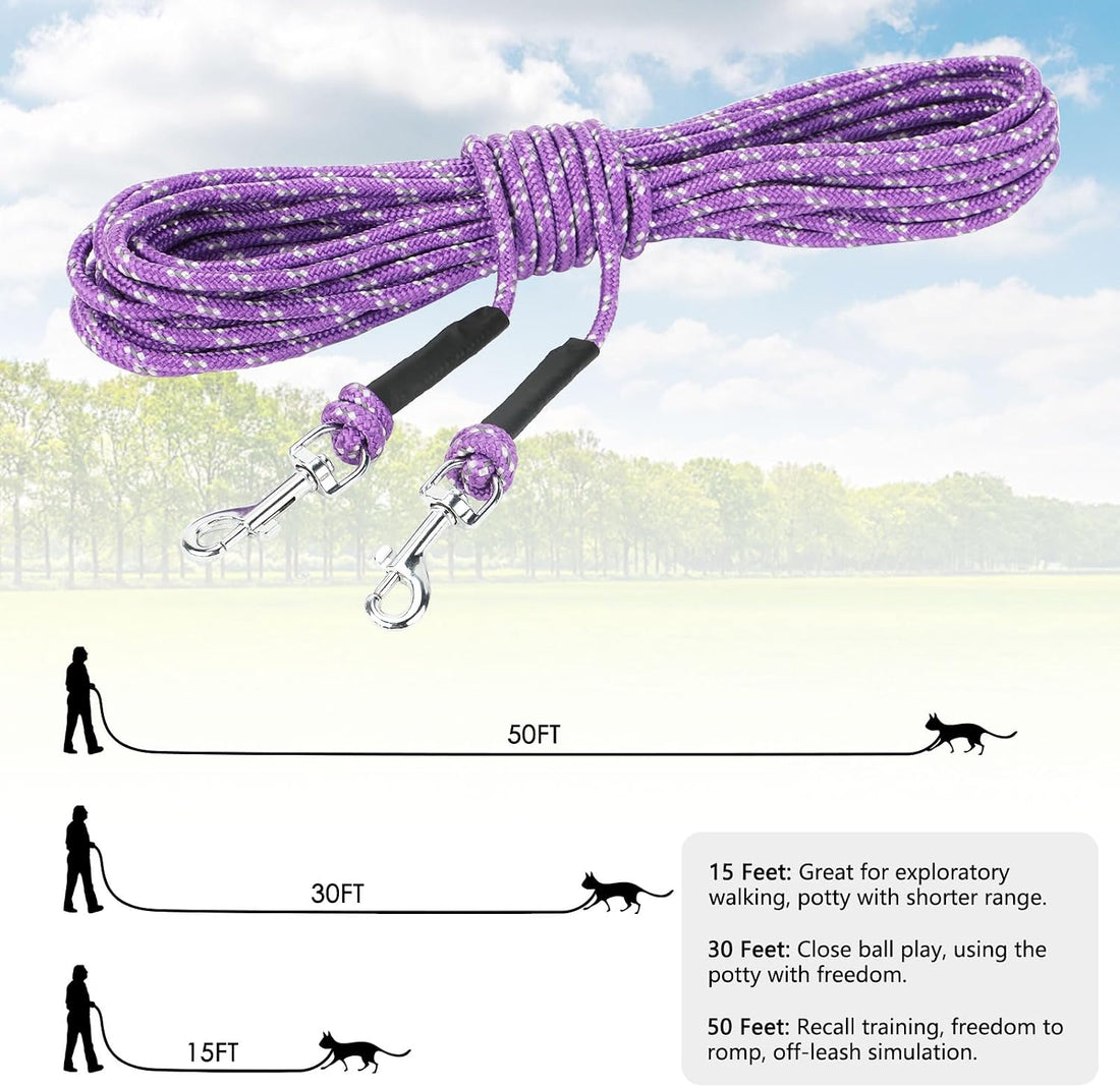 Reflective Cat Long Leash 15 FT, Outdoor Backyard Cat Tie Out Lead