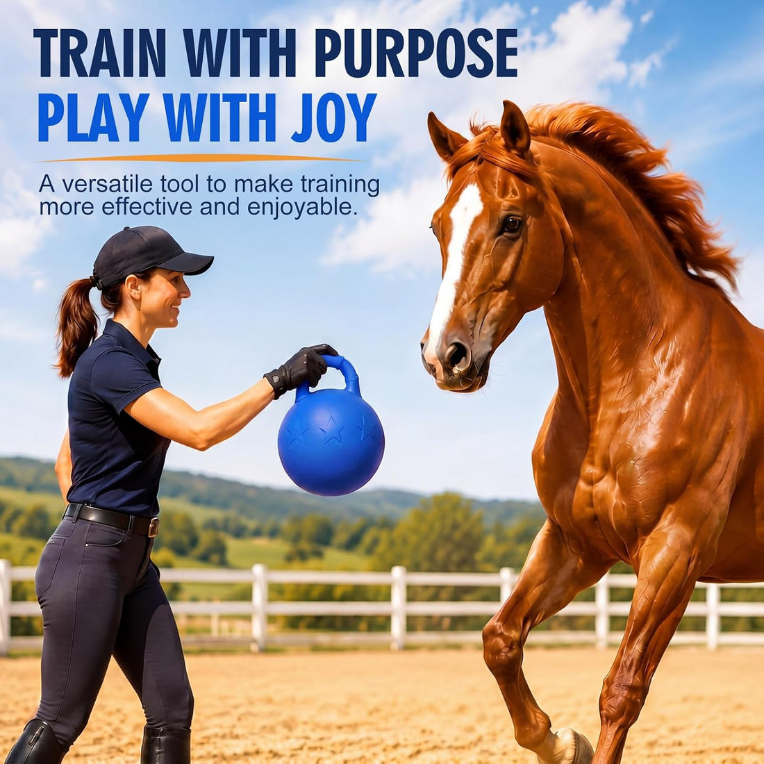 2 Pcs 10" Horse Herding Ball with Handle, Fruit Scented, Blue