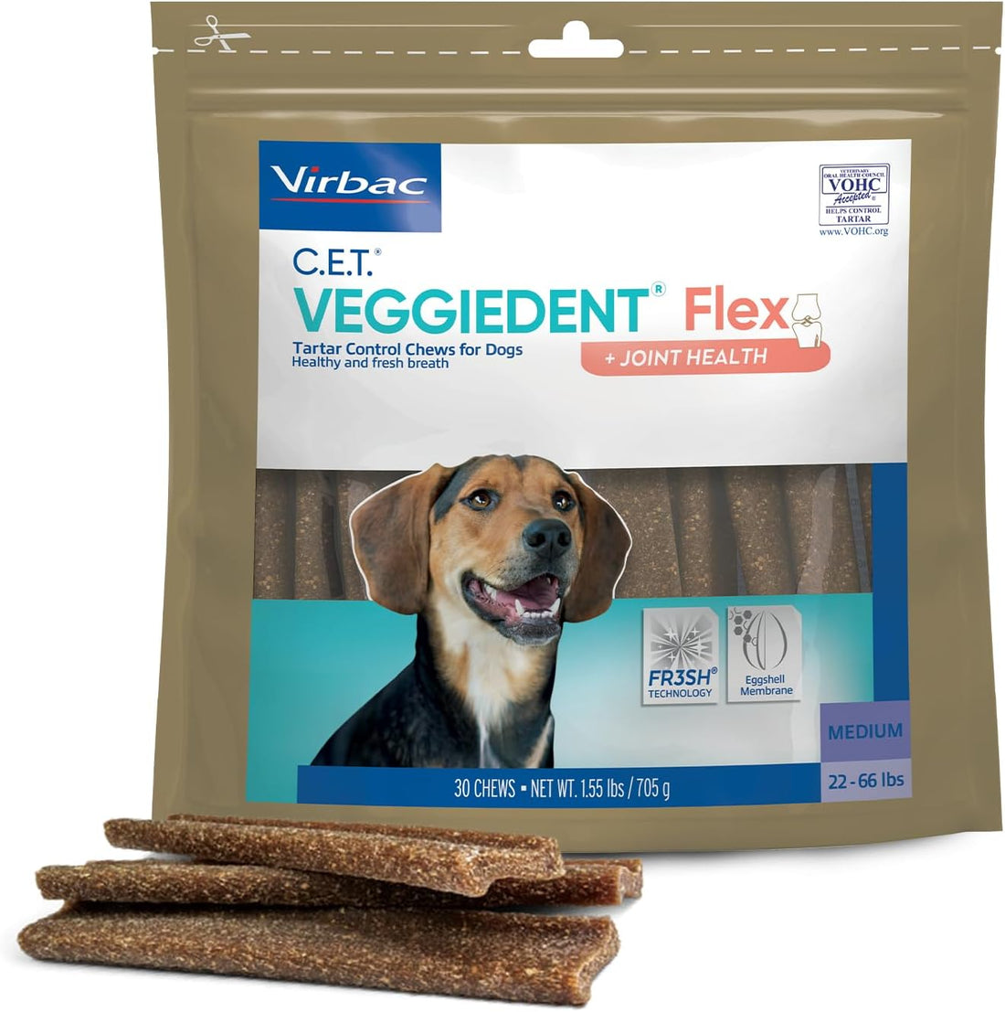 C.E.T. Veggiedent Fr3sh & Flex Plaque and Tartar Control Chew for Dogs