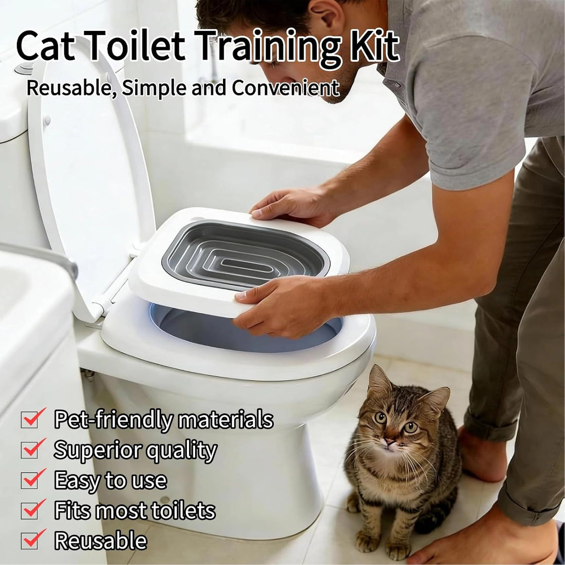 Cat Toilet Training Kit, Reusable Plastic Litter Box Trainer