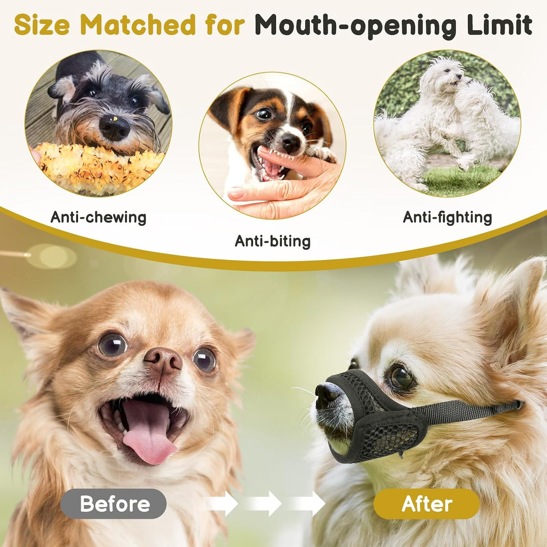 Mayerzon Mesh Muzzle for Short Snout and Small Medium Dogs Anti-Biting