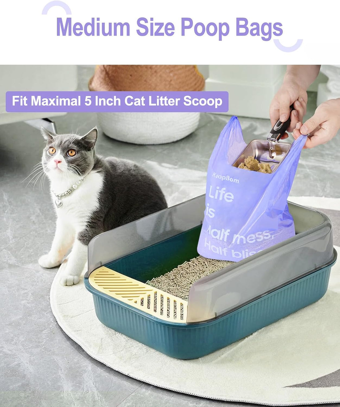 125 Count Cat Litter Bags Lavender Scented with Handles