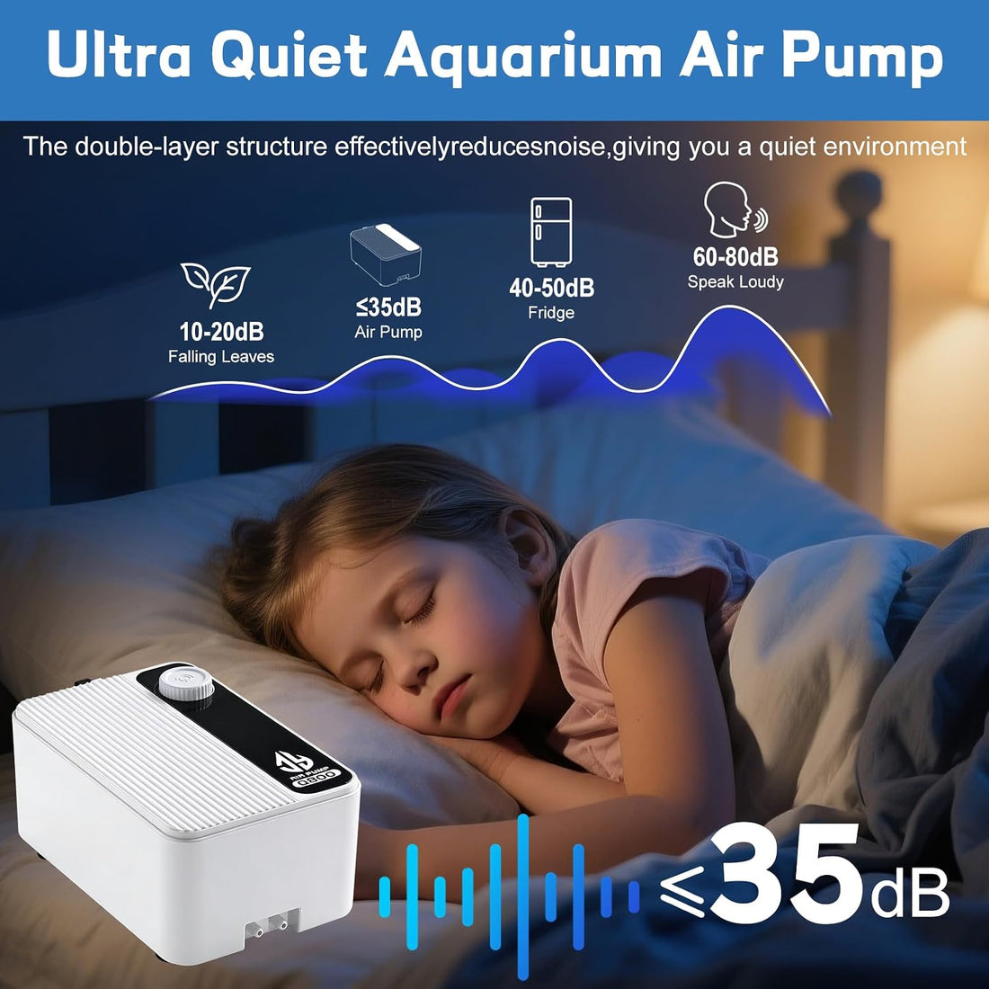 Aquarium Air Pump, Quiet Powerful Fish Tank Air Pump