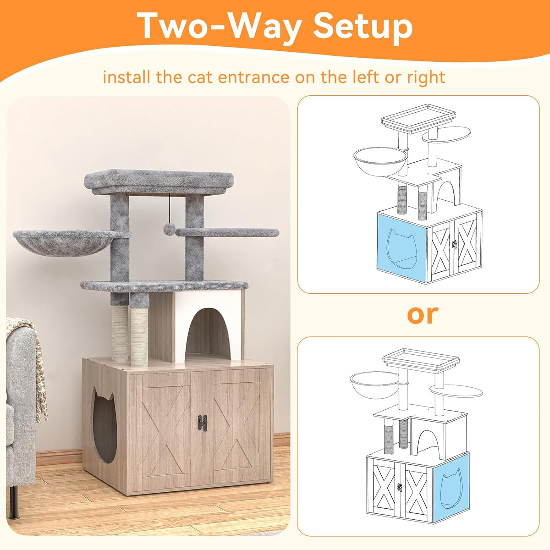 HavenlyYouth Litter Box Enclosure with Cat Tree,Cat Tree with Litter