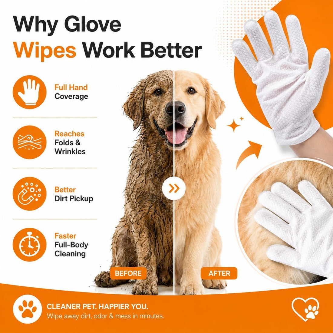 Pet Glove Wipes for Dogs & Cats with Coconut Scent