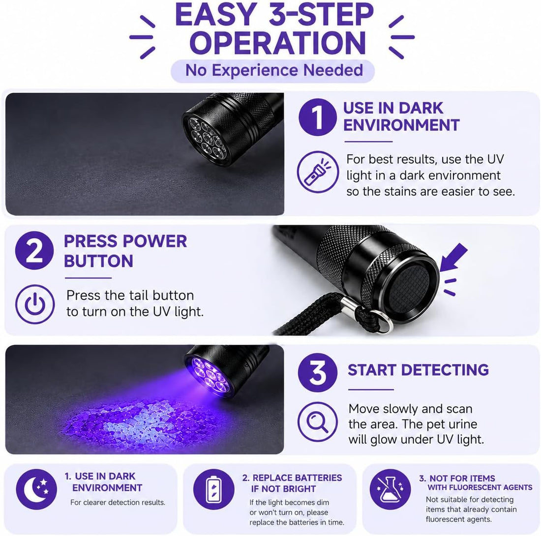 UV Light Blacklight Flashlight:12 LED Black Light Finds Hidden Pet