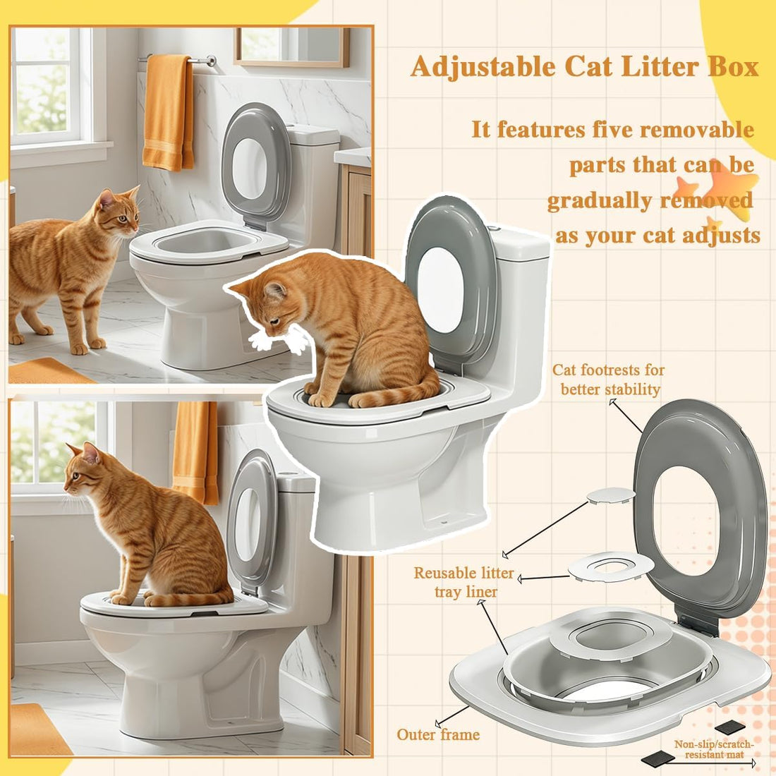 Cat Toilet Trainer Kit with Litter Scoop,5 Movable Parts
