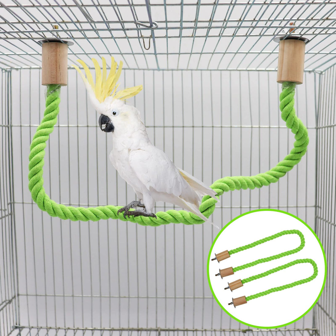 2 Pack Bird Hemp Rope Perch Swing, Bird Cage Stand Pole Accessories