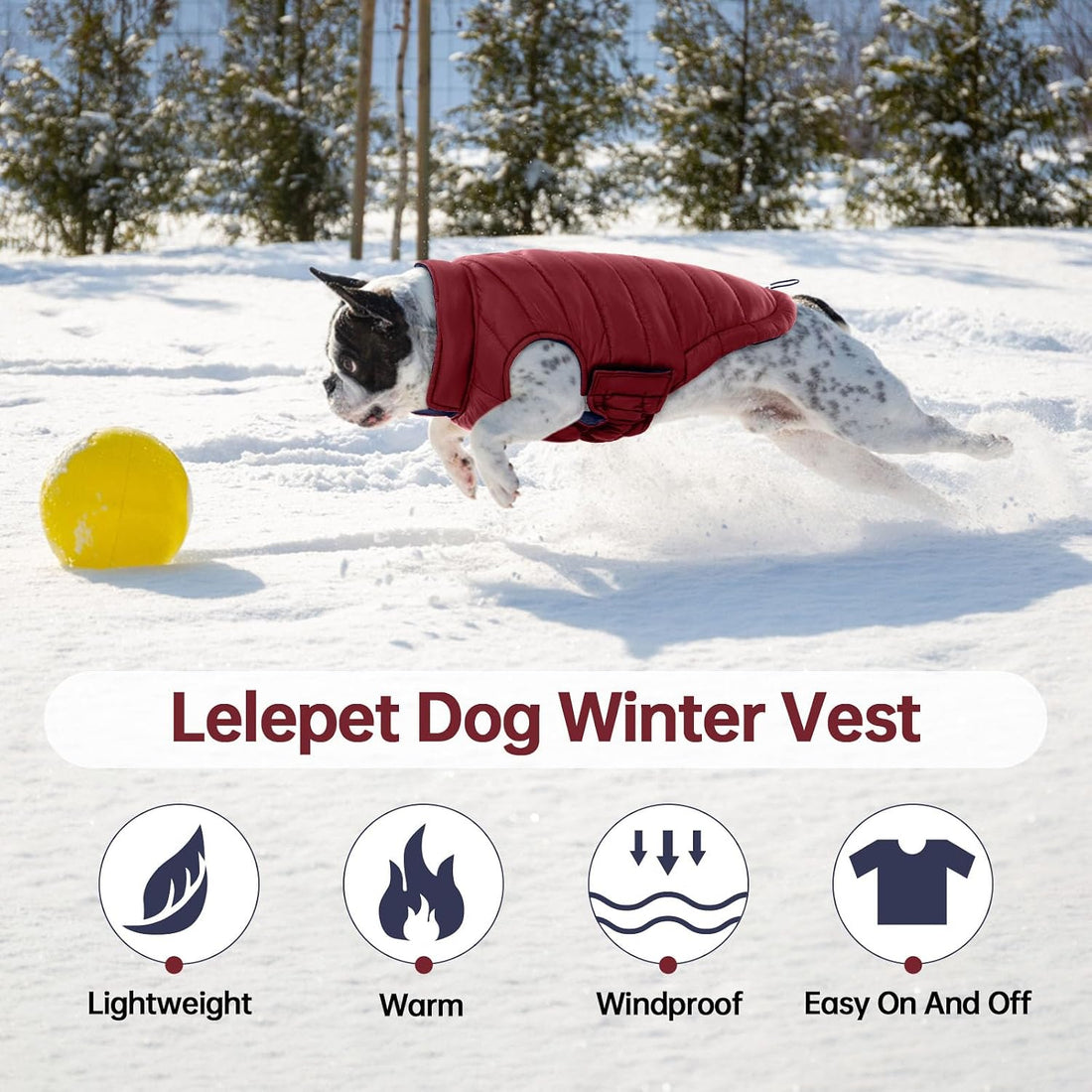 Lelepet Reversible Dog Coat Windproof Dog Jacket Lightweight Puffer