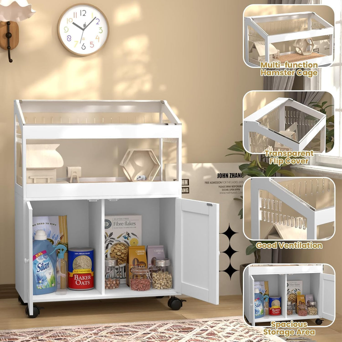 Hamster Cage with Storage Cabinet – Acrylic Panels for 360° Viewing