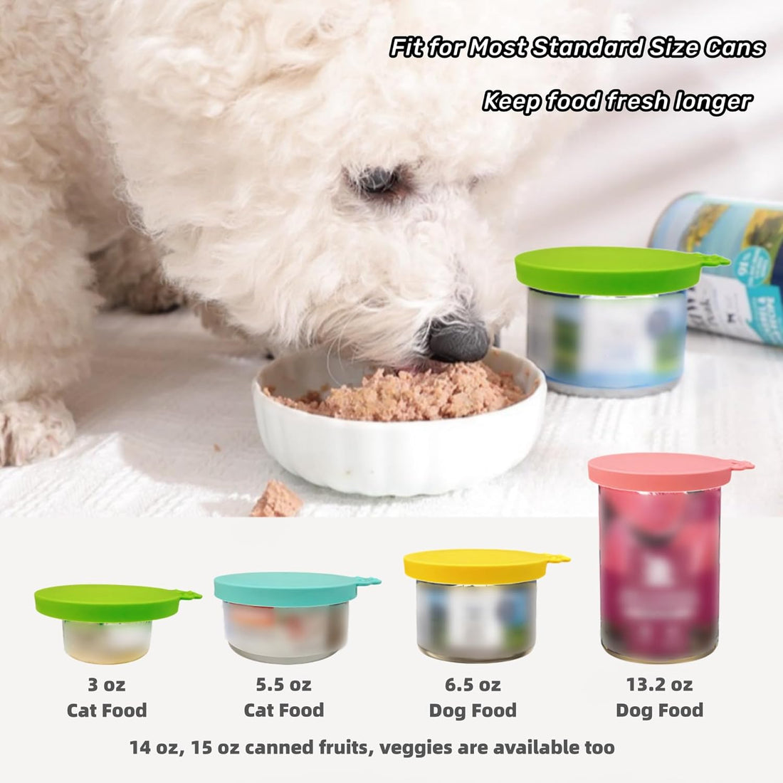 Food Grade Silicone Pet Can Covers, Universal 3-in-1, 2 Lids+Spoon