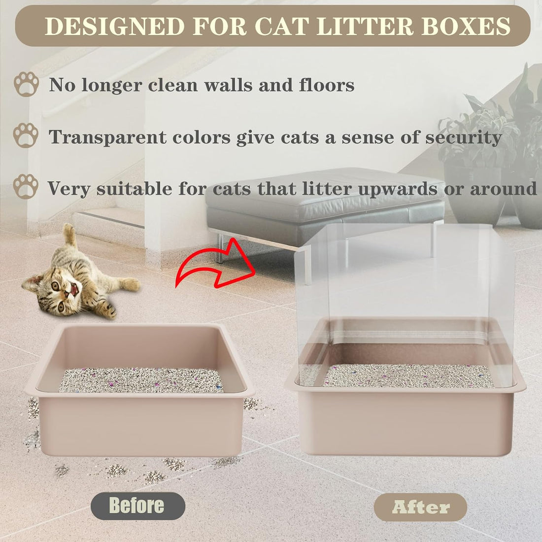 3Pcs Cat Litter Box Pee Shields,Litter Box Splash Guard