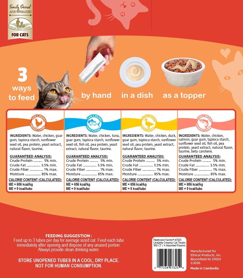 Fieldcrest Farms Lickable Cat Treats, 100 Count Variety Pack