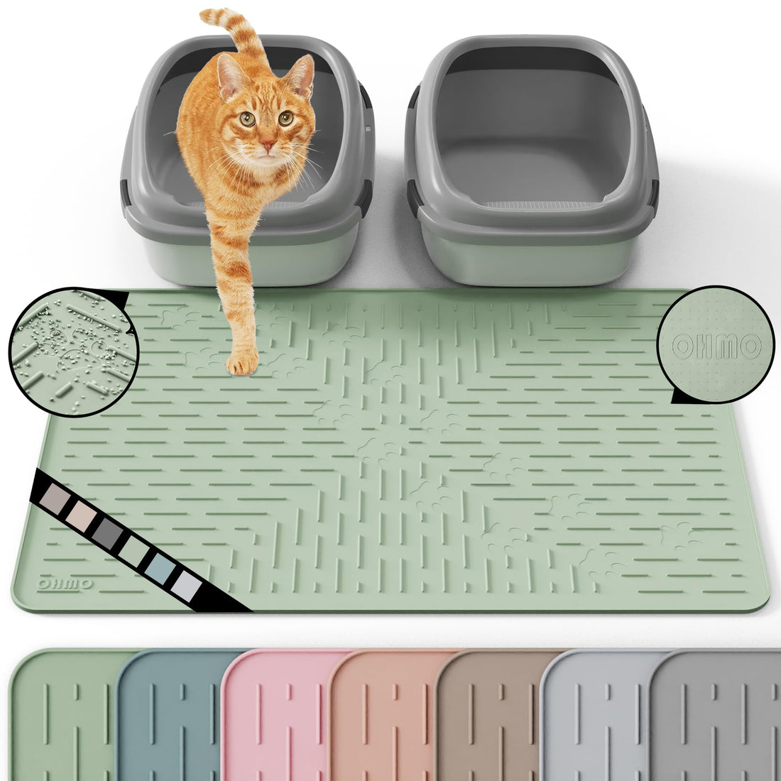 OHMO Cat Litter Mat Large Trapping Mat Premium Silicone Rubber