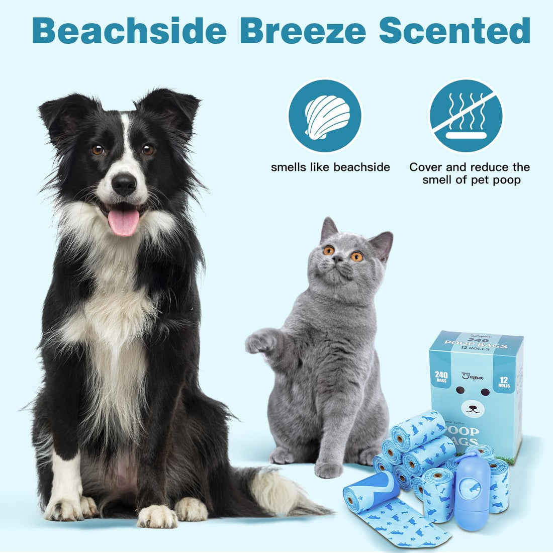 Joyeux 240 Count Ocean Scent Dog Poop Bags Rolls,with Dispenser