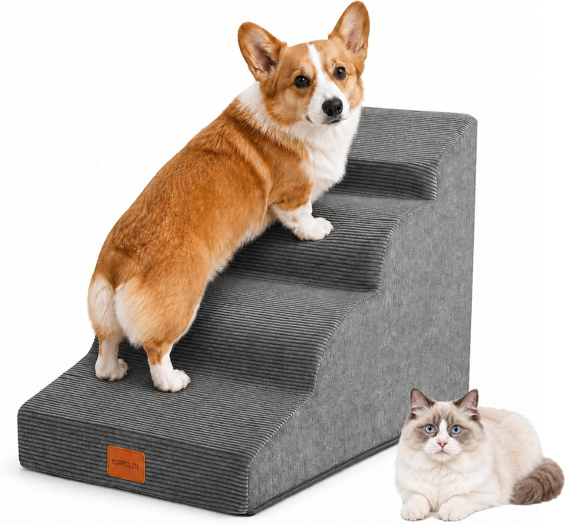 Dog Stairs for Small Dogs,15.7" H,3-Step Curved Pet Ramp for Bed