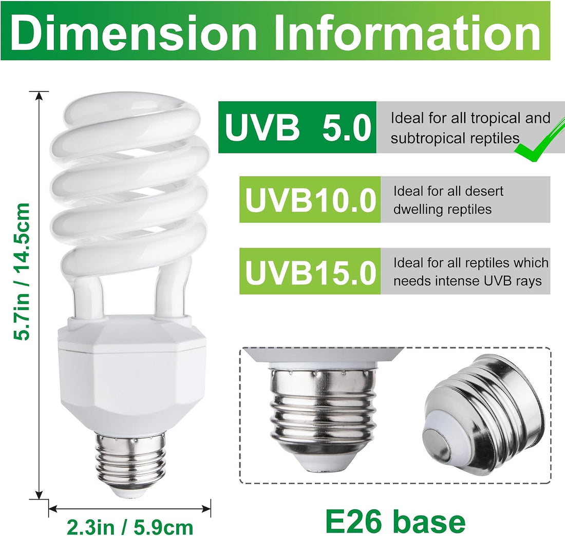 UVB Reptile Light Bulb 10.0, 23W UV Spiral Compact Florescent