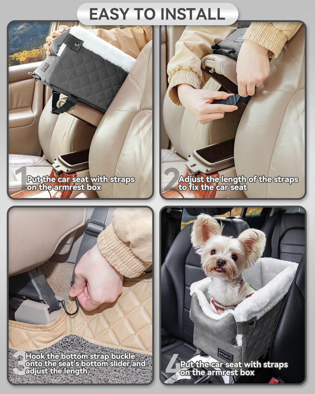 PETSFIT Center Console Dog Car Seat with Adjustable Seat-Rail Anchor