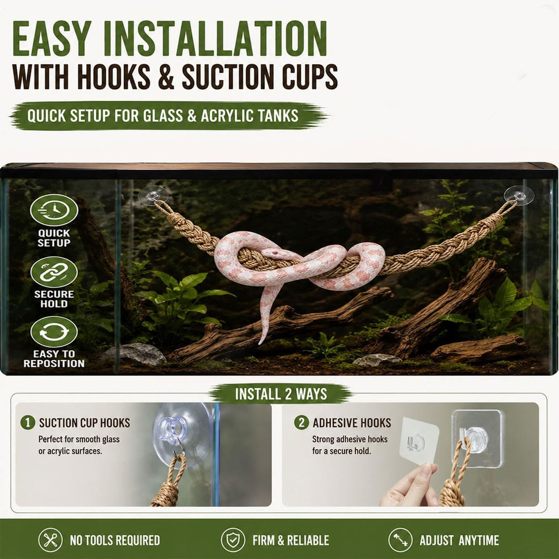 Ball Python Tank Accessories Snake Climbing Rope with Suction Cups