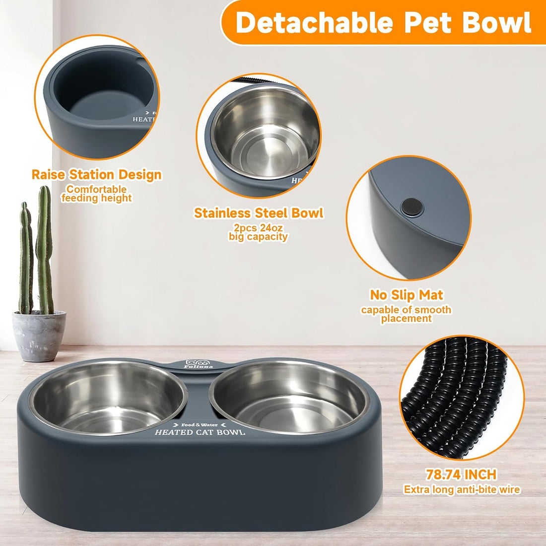 Heated Cat Bowl, Outdoor Heated Pet Bowls with Double Stainless Steel
