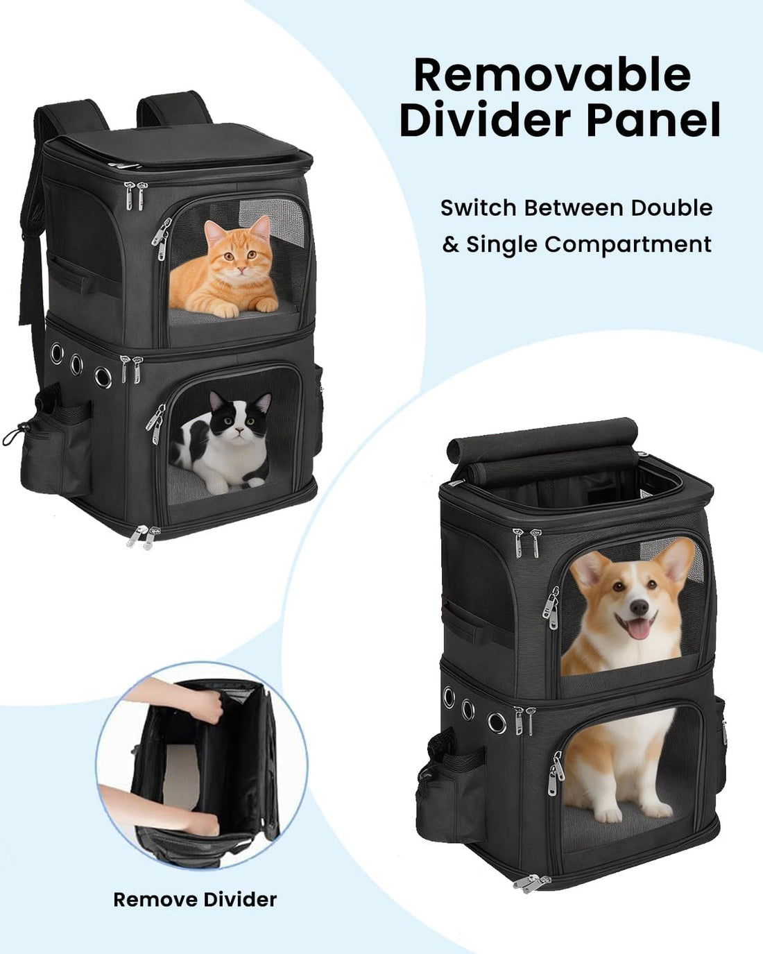 HOVONO Double-Compartment Cat Backpack Carrier for Mulit-Cat Families