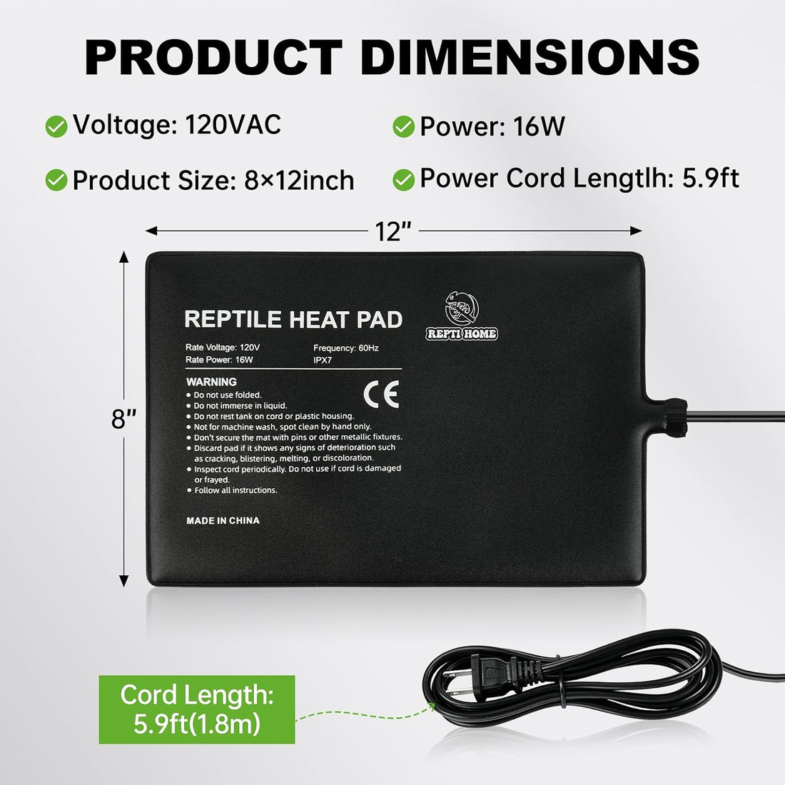 Reptile Heat Pad 8" X 18" 24W, Under Tank Heat Mat for Reptiles
