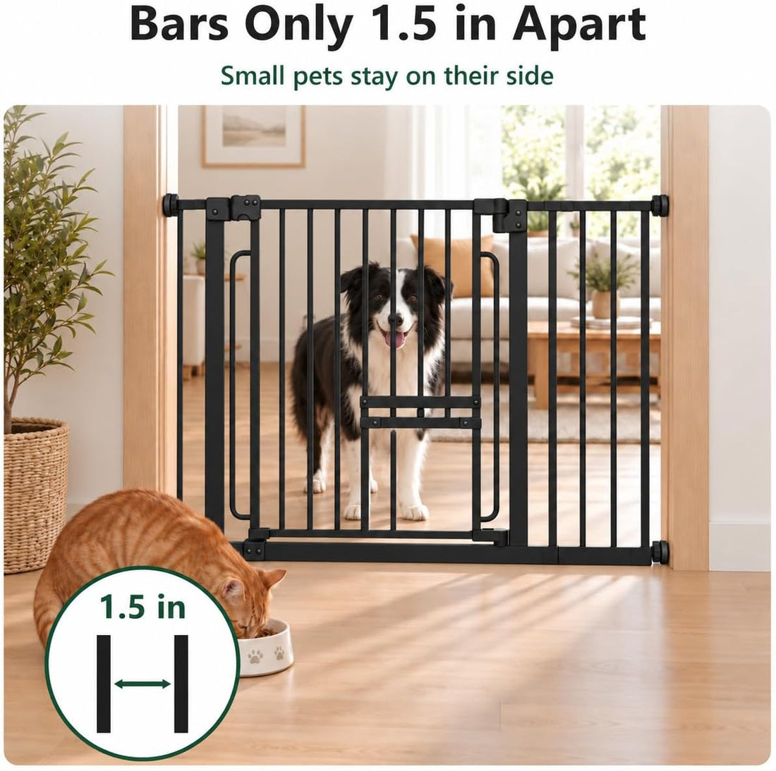 Dog Gate with Adjustable Cat Door, 29.5-37 in Wide