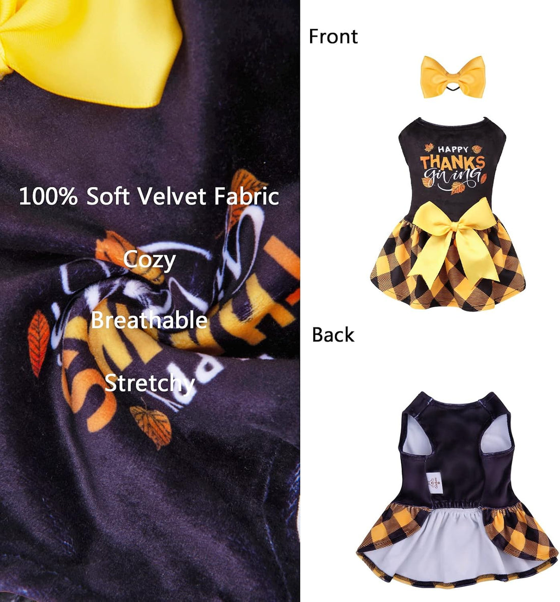 CuteBone Happy Thanksgiving Day Dog Fall Dress Costume Velvet