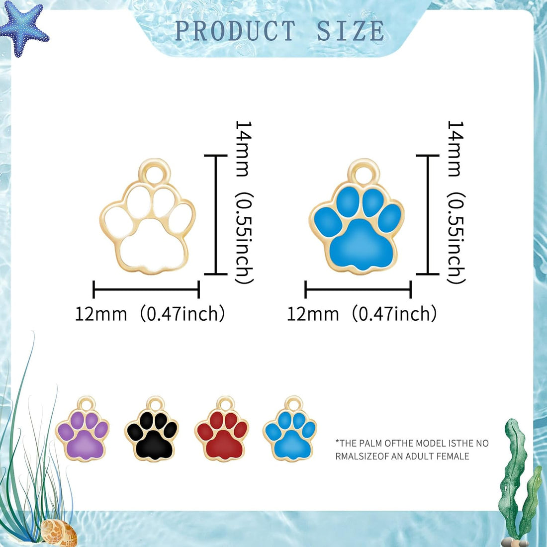 60Pcs 6 Colors Enamel Metal Mini Dog Paw Prints Charm Animal Bear