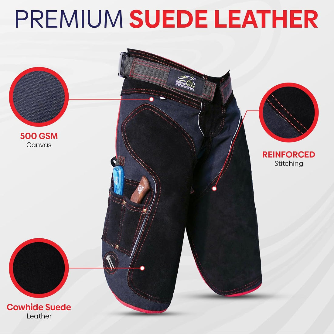 Equine Care Black Leather Farrier Apron Chaps, Canvas, Back Support